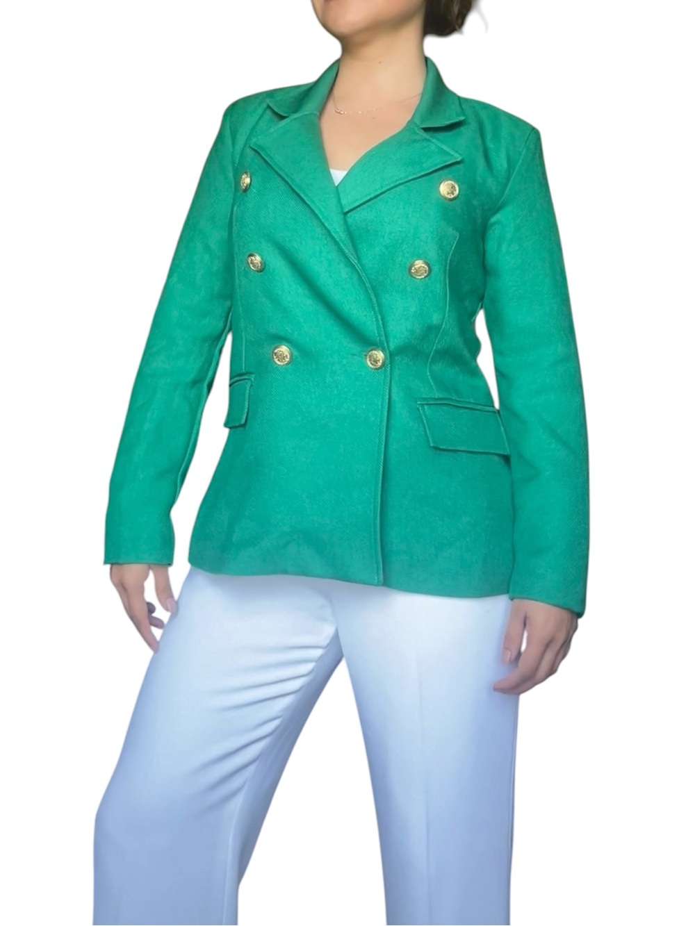 Trendyol Emerald Green Double Breasted Gold Button Blazer Tailored Jacket S